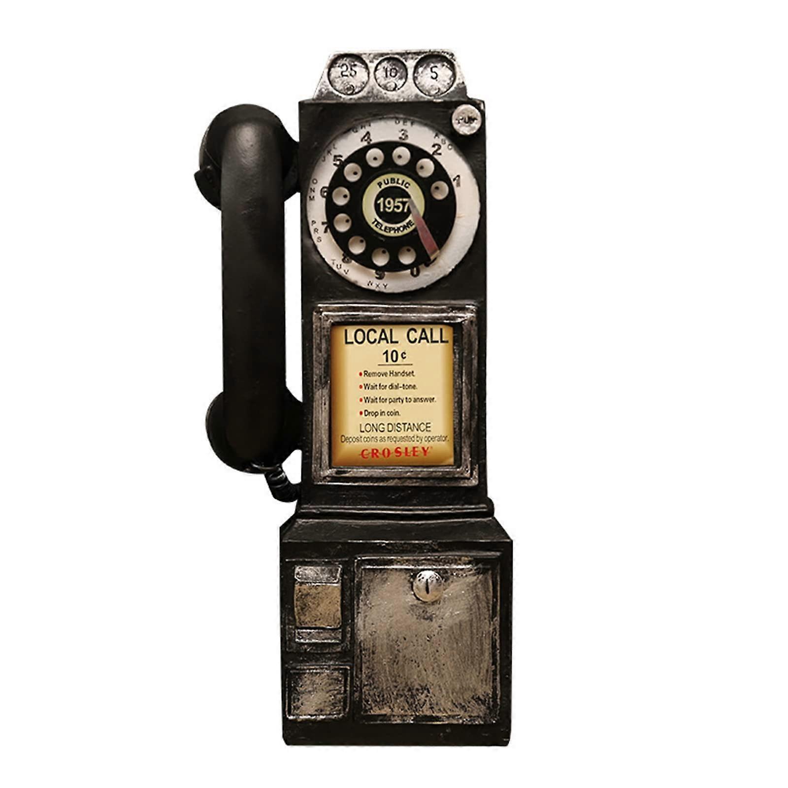 Old Fashioned Wall Hanging Telephone Resin Model – Black Vintage Phone Display Prop, 29x9.5x7.5CM Decorative Decoration