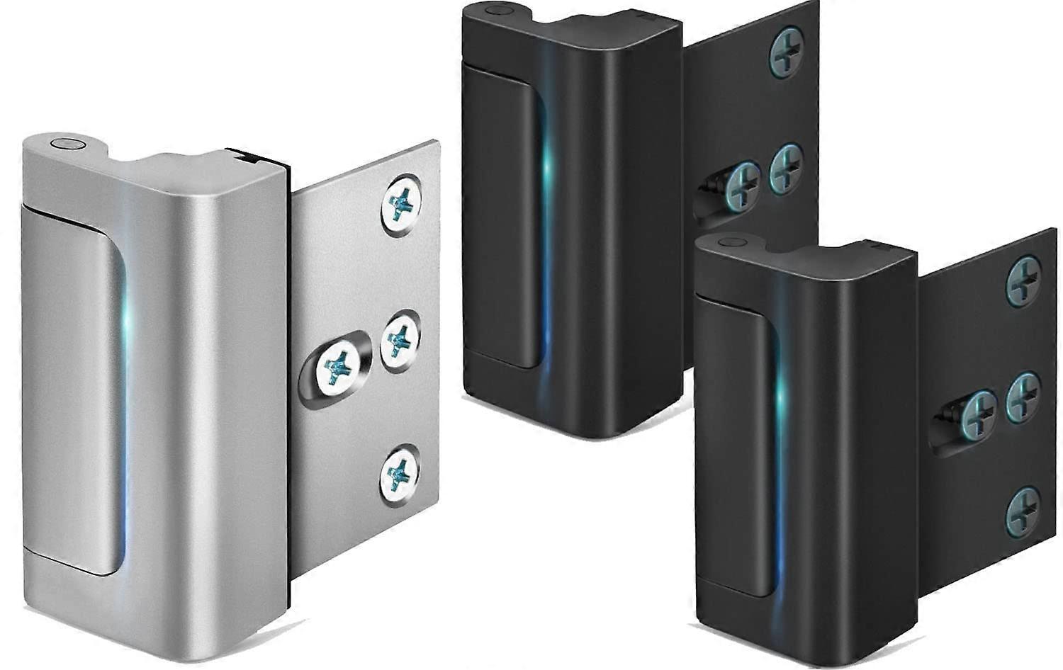 Home Security Door Lock, Childproof Reinforcement Lock with 3-Inch Stop, 800 lbs Capacity for Inward Swinging Doors, Silver & Black Pack