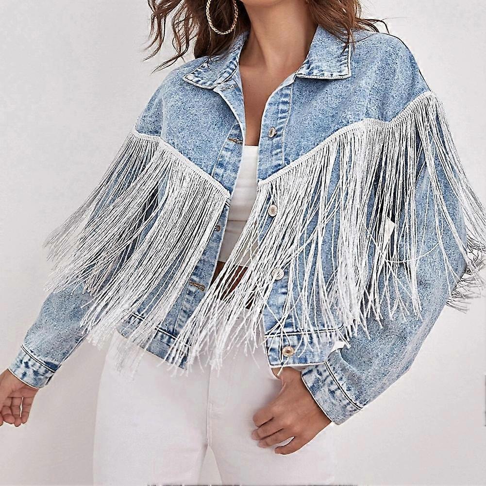Overdimensjonert denimjakke for kvinner Langermet Klassisk Løs Jean Trucker Jakke