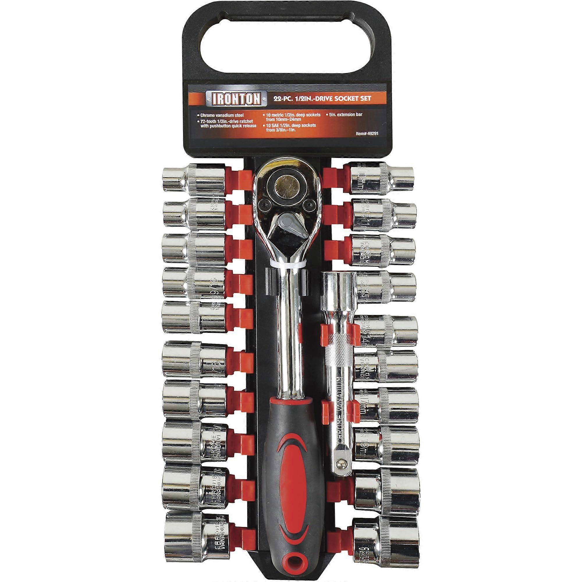 1/2in.-Drive Socket Set - 22-Piece Chrome Vanadium Tool Kit for Mechanics and DIY Projects