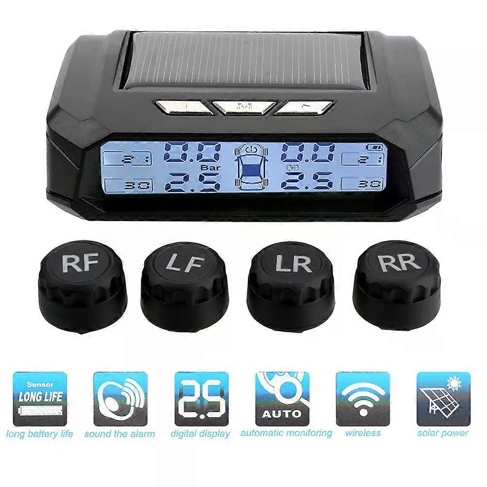 con Tire Pressure Monitoring System Car Tyre Pressure Monitor With 4 External Sensors Solar TPMS Temperature Warning Fuel Save