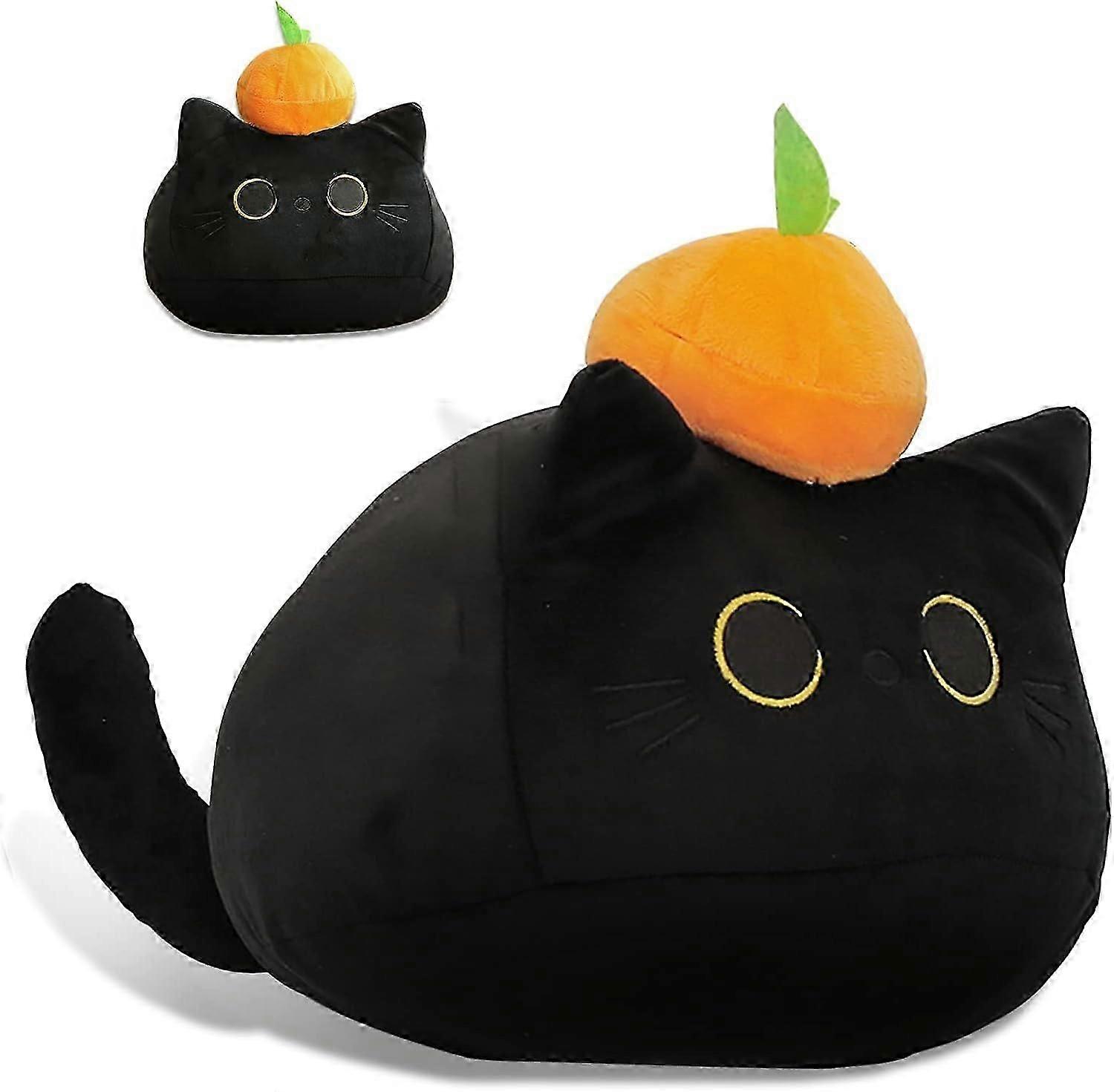 وسادة ألعاب أفخم القط الأسود ، وسادة وسادة لعبة حيوانية لطيفة محشوة على شكل قطط ثلاثية الأبعاد ، ألعاب أفخم دمية قط ناعمة من Kawaii الأسود (OE 15.7in أسود)