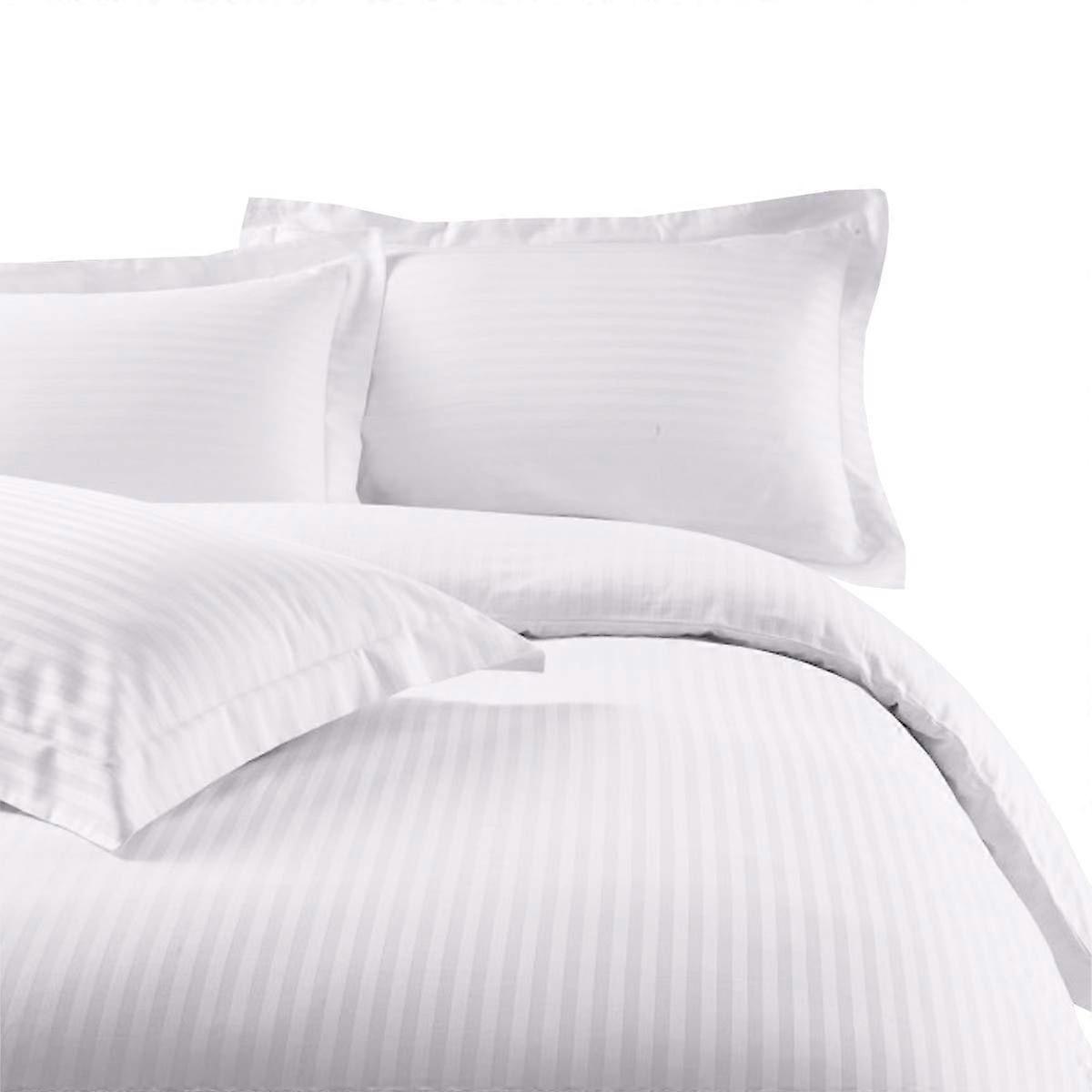 Striped 300 Thread Count Cotton 7PC Queen Size Bedding Set (White) 4PC Bed Sheets and 3PC Duvet Cover Set