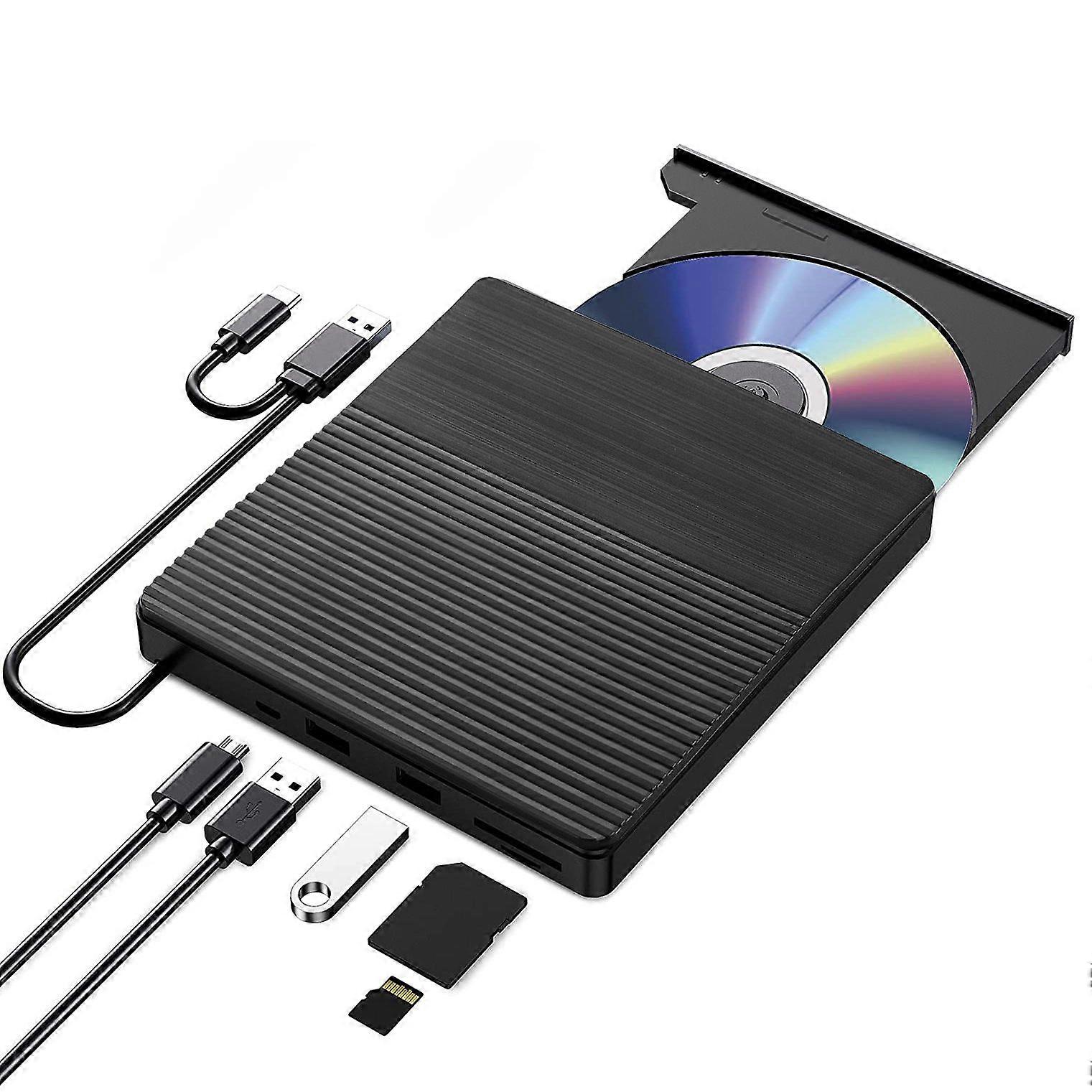 External CD DVD Drive, Type C & USB 3.0 Portable CD/Dvd +/-Rw Burner Player Reader Rewriter