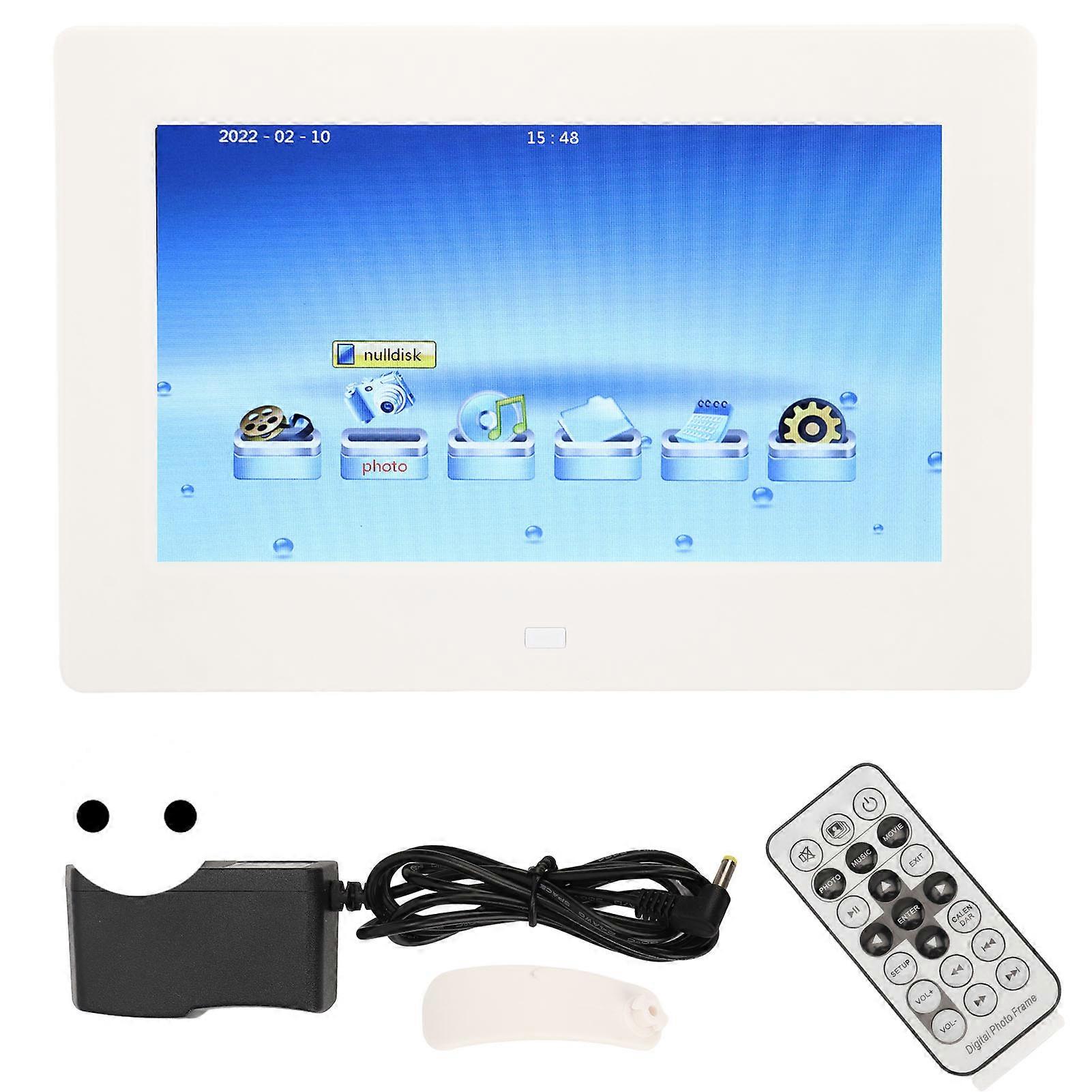 7" HD Digital Photo Frame White: Multifunctional Album with Remote, Video & Music Playback, EU Plug