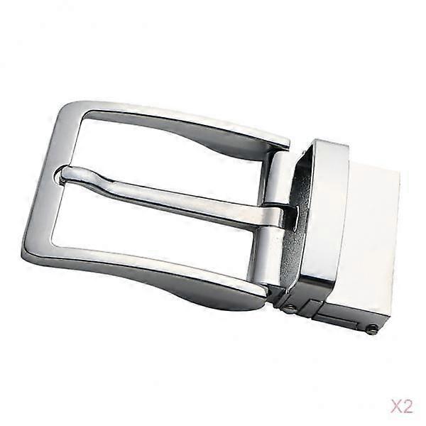 2Pcs Men Reversible Alloy Belt Buckle Single Prong Rectangular Pin Buckle