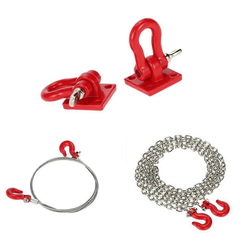 4PCS RC Rock Crawler 1:10 Tow Hook+Trailer+Steel Tow Chain for Axial SCX10