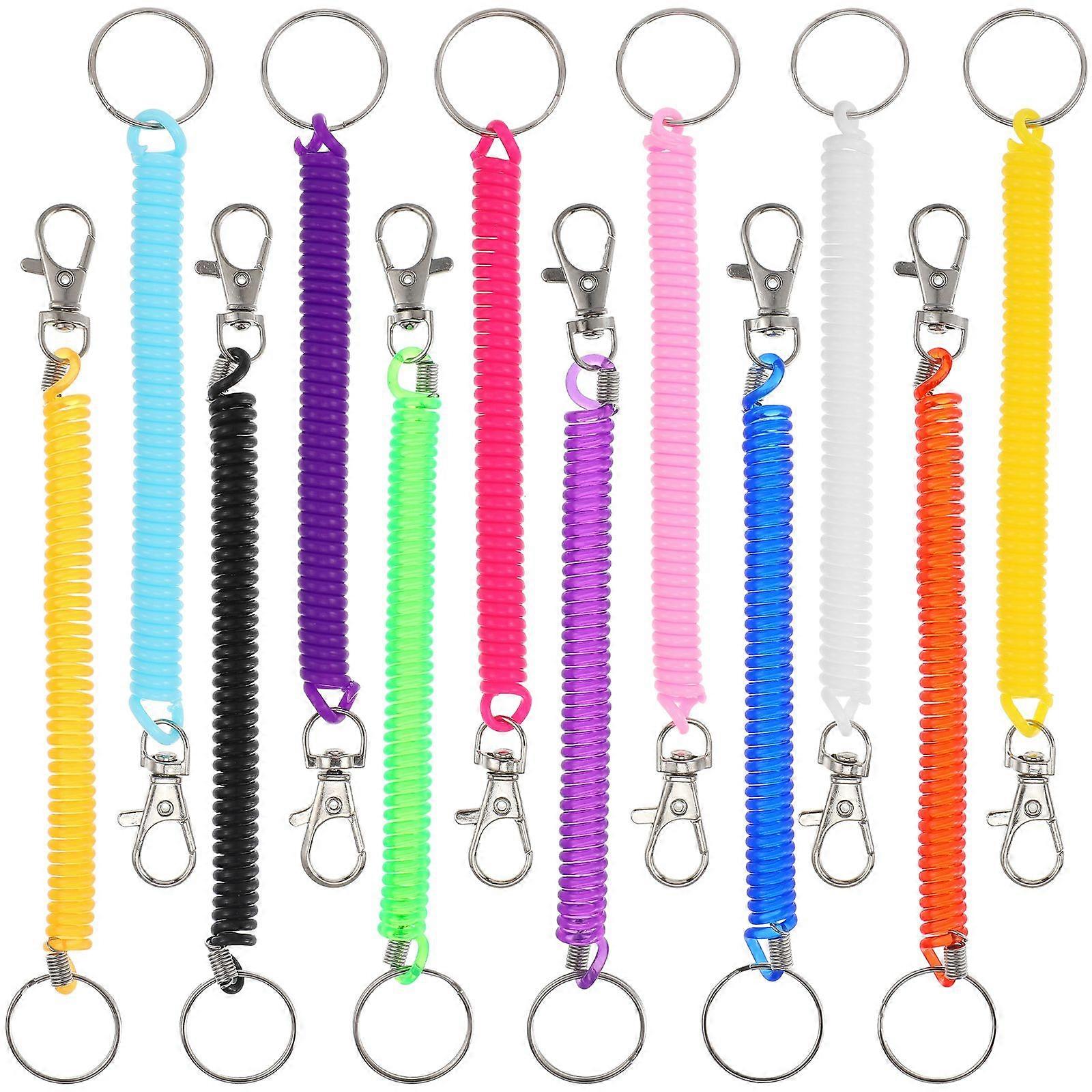 12 Pcs Stretchy Spiral Keyring Colourful Plastic Keychain Spring Retractable Key Holder (Assorted Color)