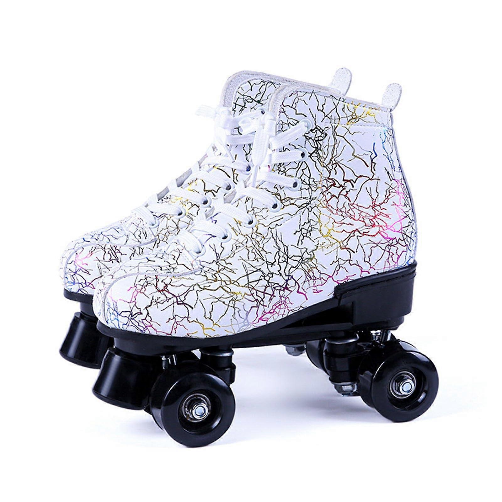 Roller Skates Women's Shiny Double Row Quad Skates for Adults (WhiteBlack, Size 42)