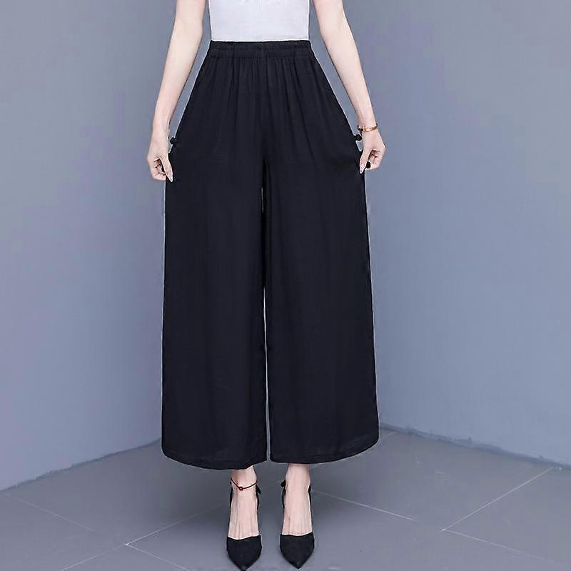 Plus Size Summer Wide Leg Pants Women Loose Cotton Linen High Waist Oversize Pants
