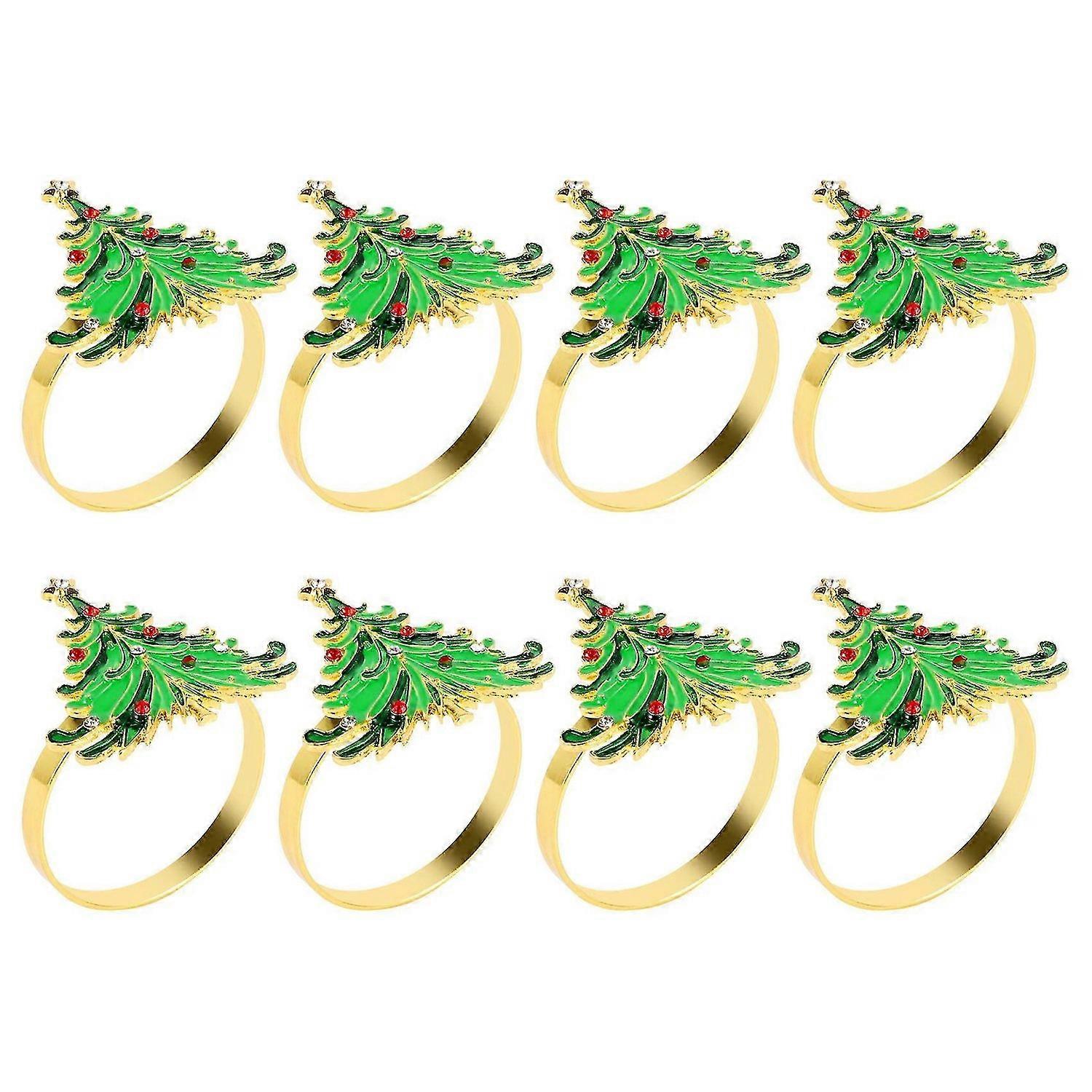 8Pcs Green Chirstmas Tree Napkin Rings,for Christmas Dinning Table Setting-Wedding Receptions Holid