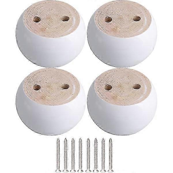 Set of 4 round furniture legs in white eucalyptus wood 8 x 8 x 5 cm