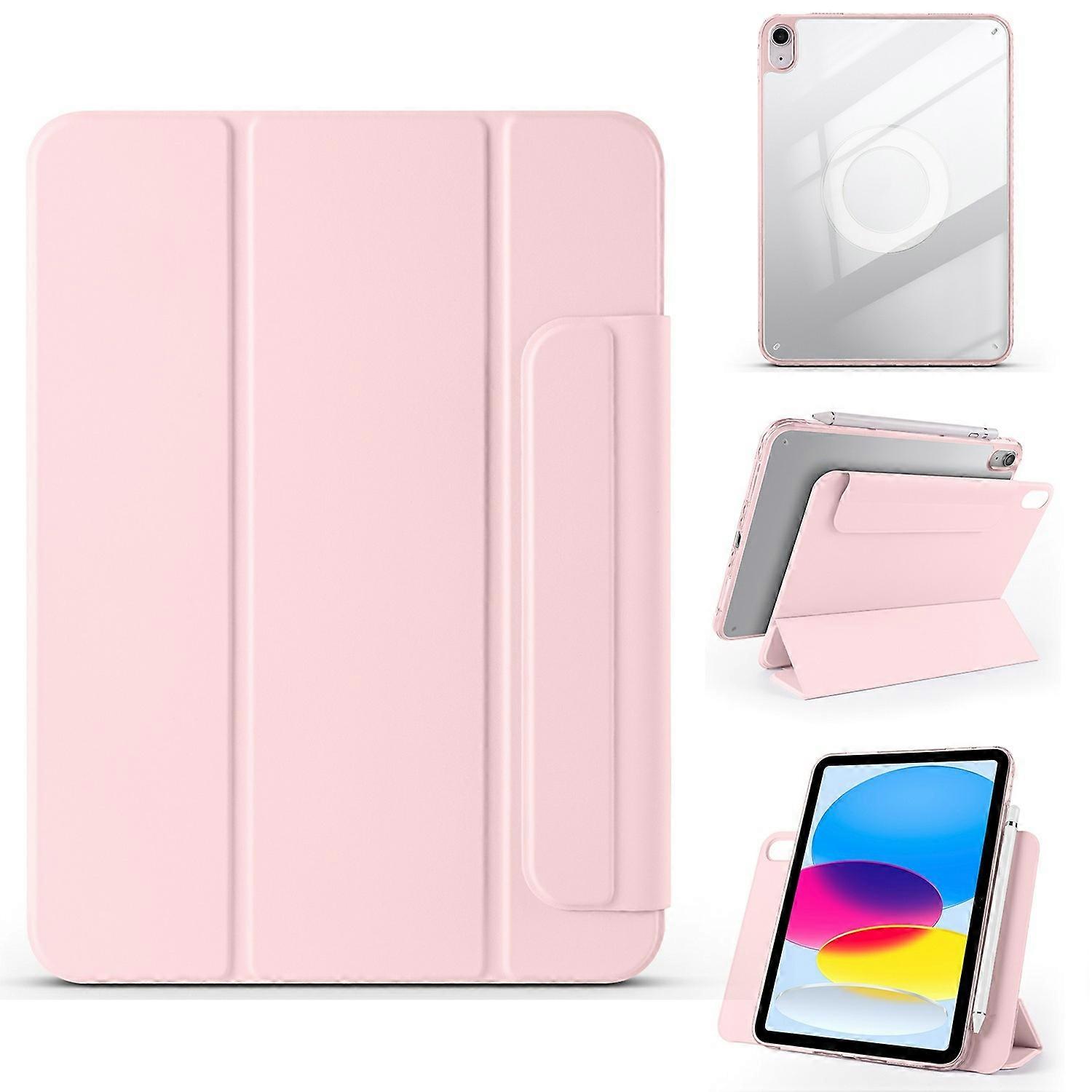 For iPad (2025) 10.9 (2022) Case Folding Stand Magnetic Leather Tablet Cover - Pink