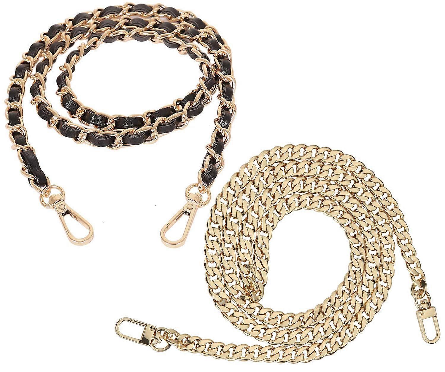Purse Chain Strap Crossbody Bag Cha Strap Handbag Chain Replacement Leather Chain Straps 47.2' A Gold Chain( 2style2pcs )