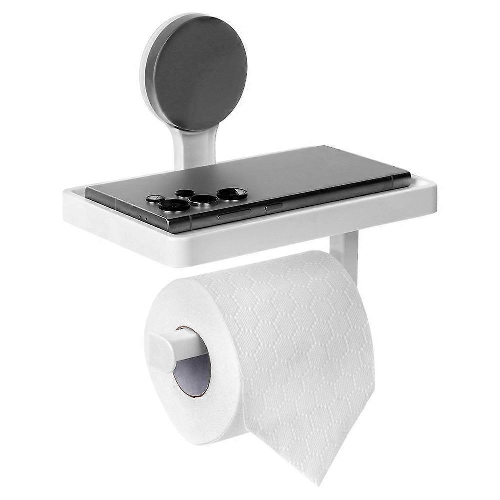 Toilet paper holder with suction cup shelf