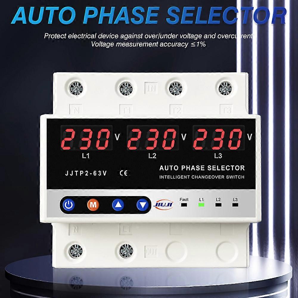 Multifunctional Microcontroller Based 3P Voltage Protector Digital Display Voltage Meter Adjustable Voltage Protective Device with Automatic Phase Sw