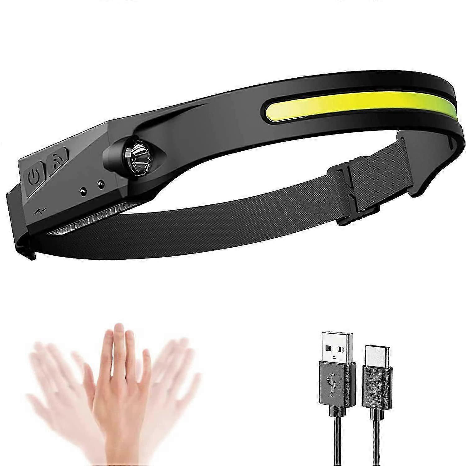 Rechargeable LED headlamp with motion sensor, 5 modes, adjustable strap, lightweight design