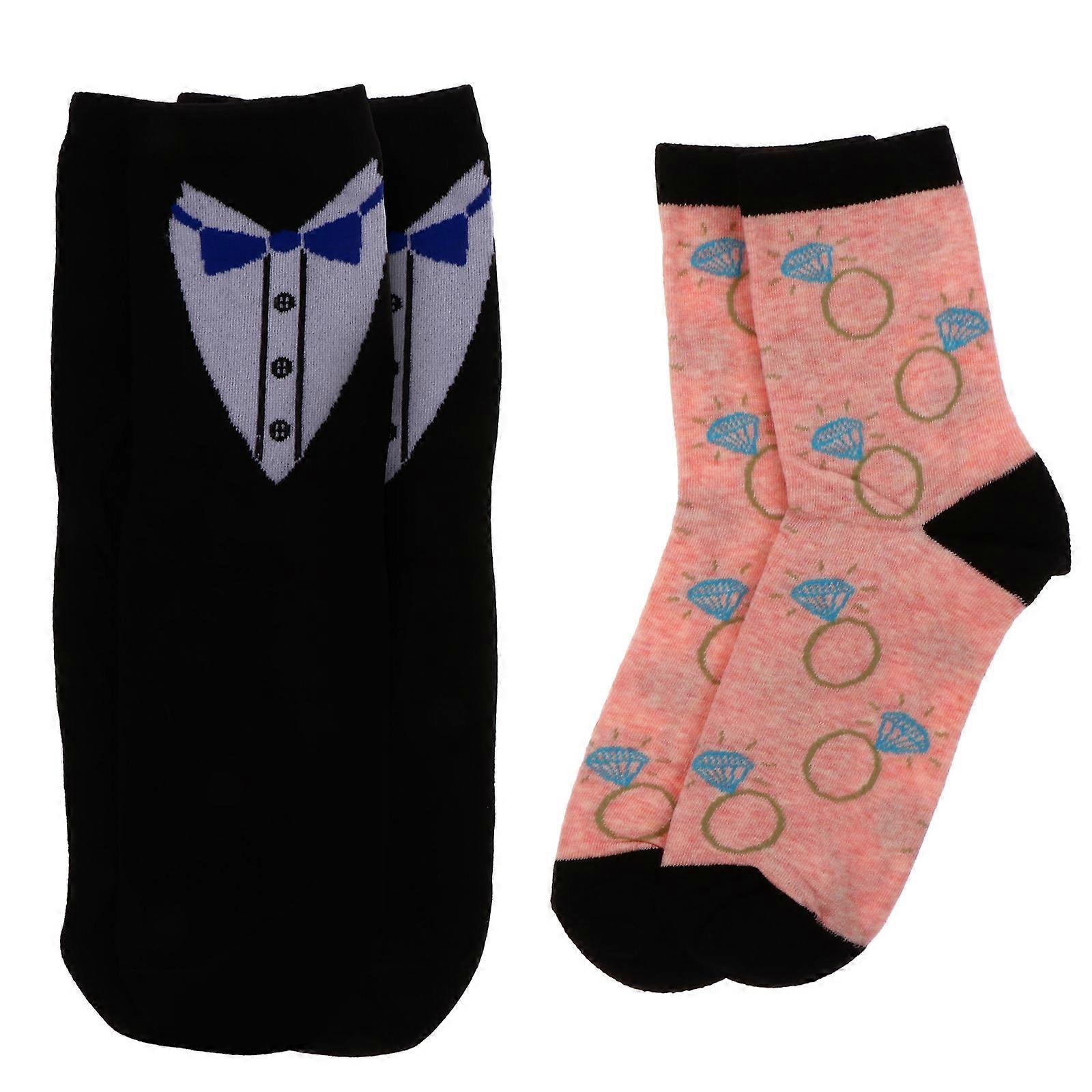 Calf Length Socks Women Mid Calf Length Sock Fashion Bride And Bridegroom Stockings Comfortable Wear 2 Pairs