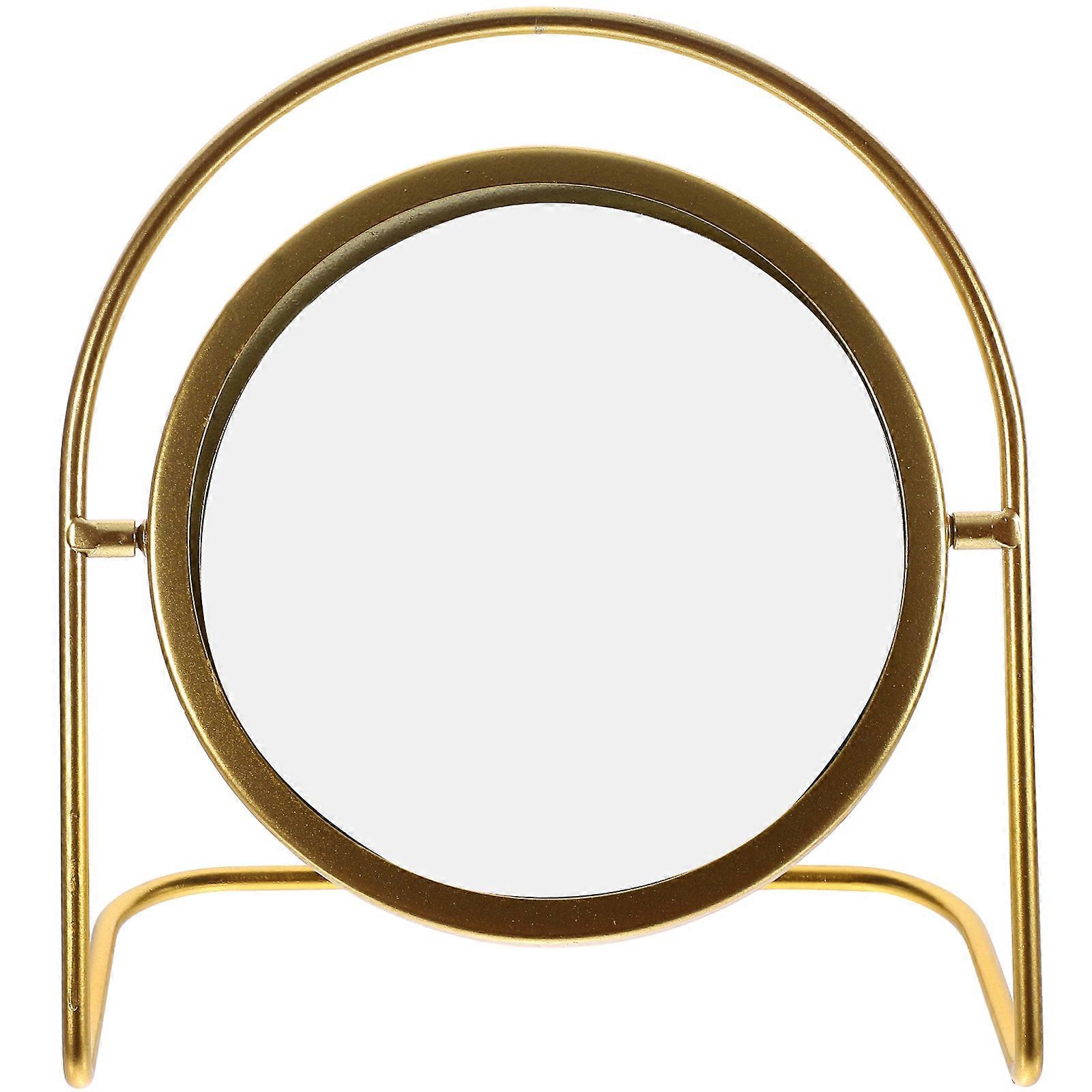 Vintage Metal Makeup Mirror Round Single Sided Desktop Cosmetic Mirror with Stable Base, Metal Construction for Dressing, Shaving, and Vanity Table