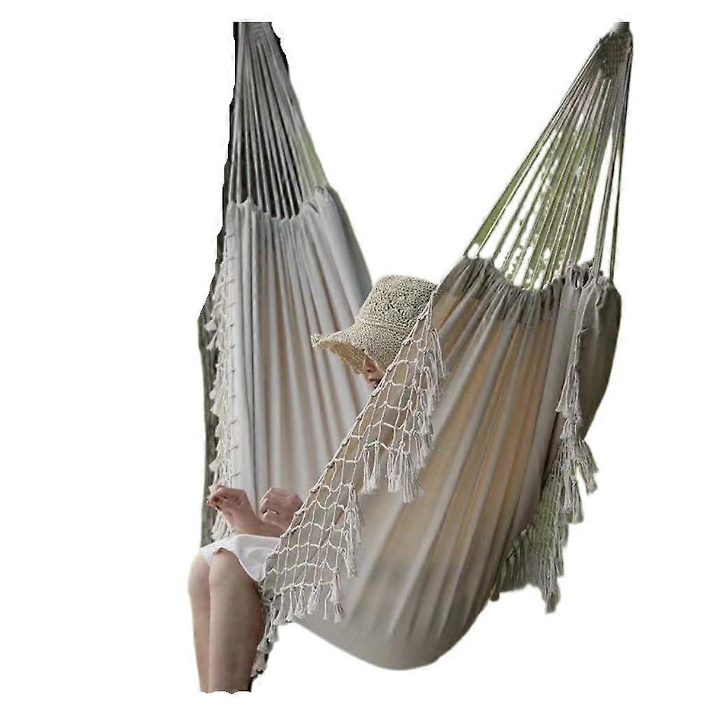Hammock Nordic Style Tassel Single Outdoor Camping Canvas Swing White, Size L9 x W9 x H13 cm, Indoor Balcony