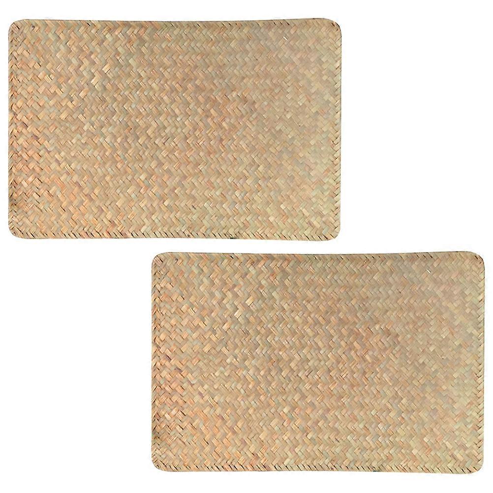 Dining Table Pads Natural Seagrass Woven Placemat Orange Outdoor Picnic Heat Insulation 2Pack