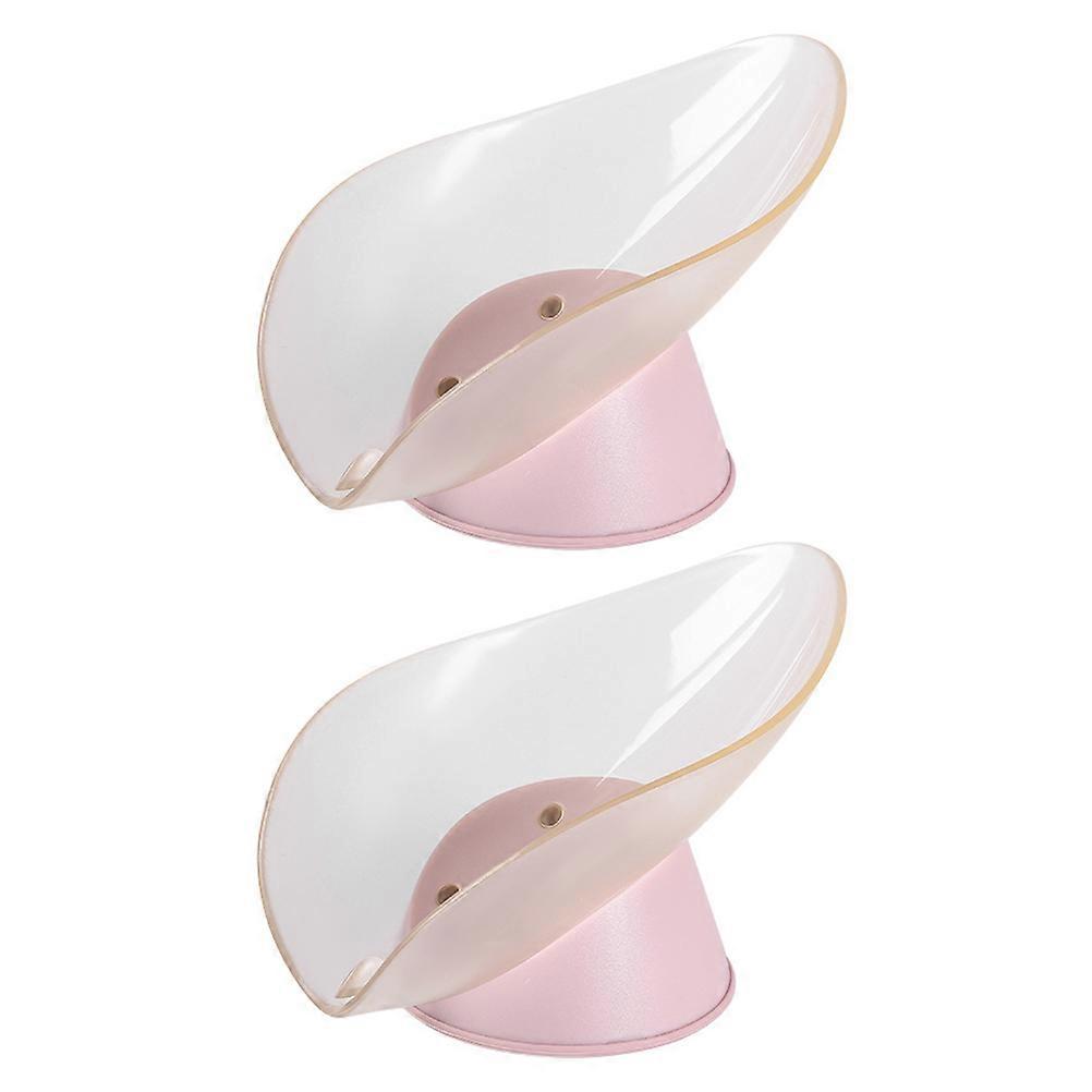 Creative Soap Box Leaf Shape Soap Holders Travel Preservation 13X8.5CM Pink 2Set