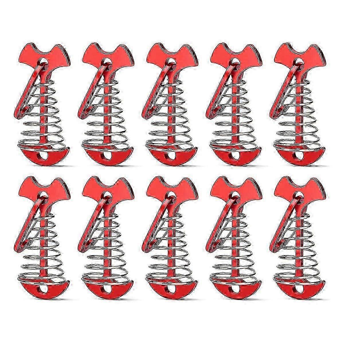 12 قطعة من أوتاد الخيمة المصنوعة من الألومنيوم، وربطات تثبيت سطح الخيمة، ومشدات حبل الخيمة مع مشبك زنبركي باللون الأحمر