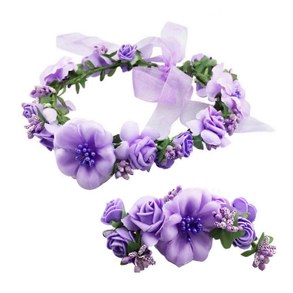 Flower Head Band Durable And Use Purple For Weddings And Beach 2Pcs