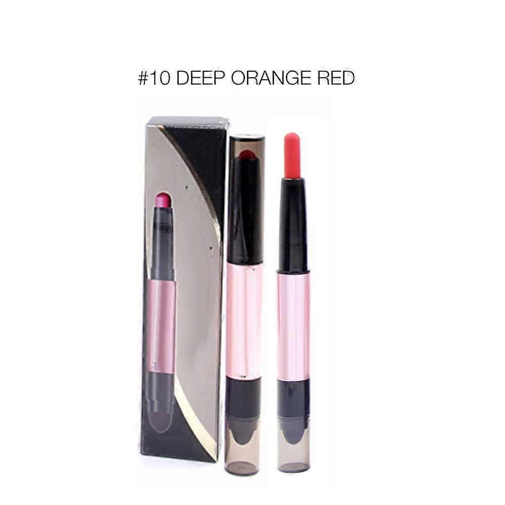 Double Head Matte Lip Gloss 10# Deep Orange Red 12.8x1.3cm Waterproof