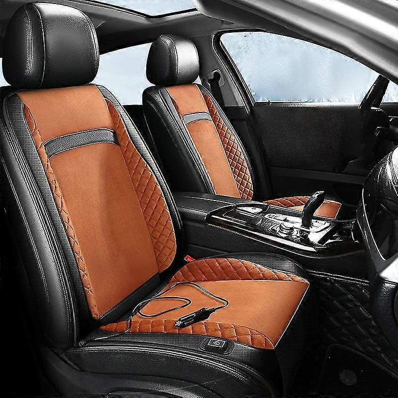 Set of 2 12V/24V Heated Car Seat Cushions with Backrest for Winter Use in Universal Vehicles
