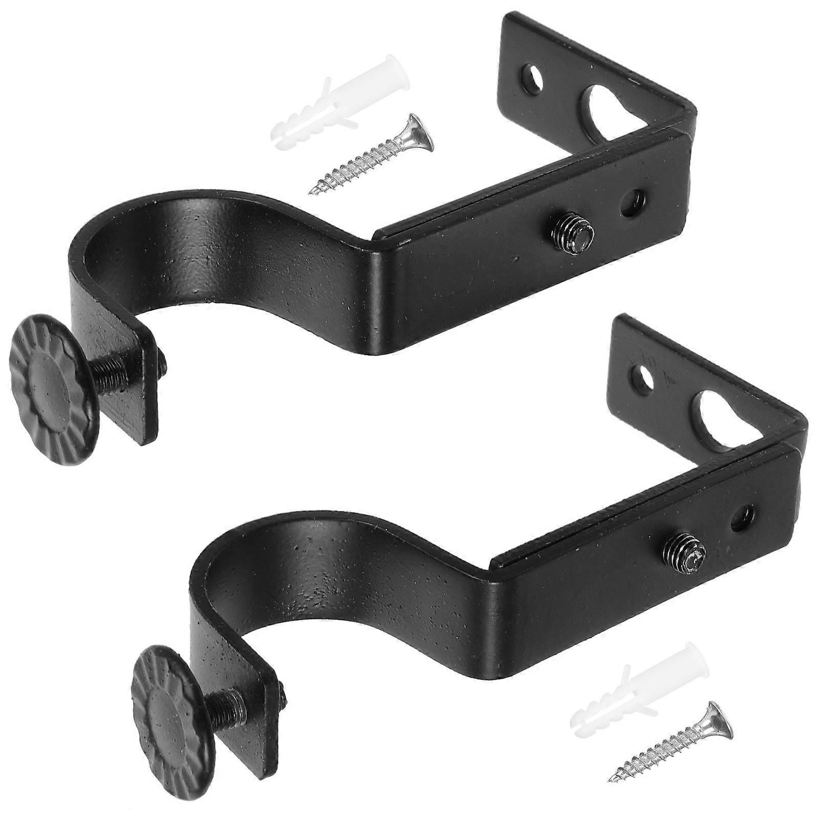 Black Metal Curtain Rod Brackets Wall Mount Holders for Roman & Telescopic Rods with Screws Easy Installation Drapery Poles Support