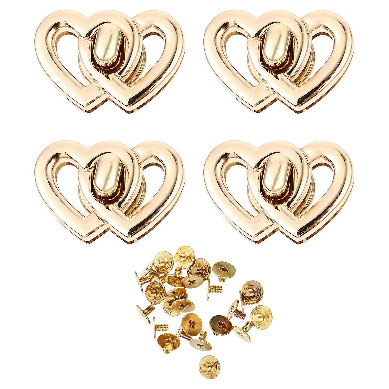 2pcs Heart Shape Turn Locks Durable Metal Bag Accessories for DIY Projects Easy Installation Double Heart Design for Stylish Suitcases and Handbags