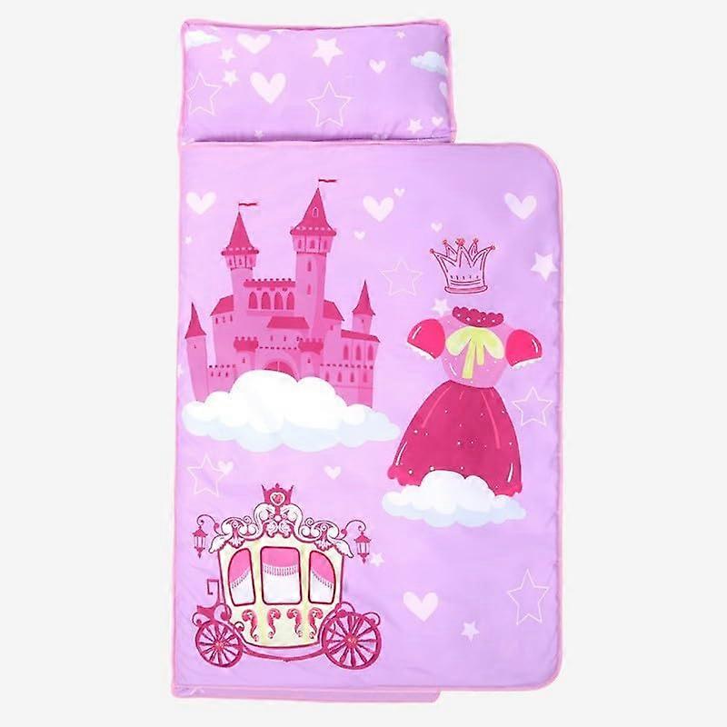 Warmer Kinderschlafsack mit abnehmbarem Kissen, faltbar für Mädchen und Jungen, Schlafdecke mit doppeltem Reißverschluss für Camping Princess Castle Pink'
