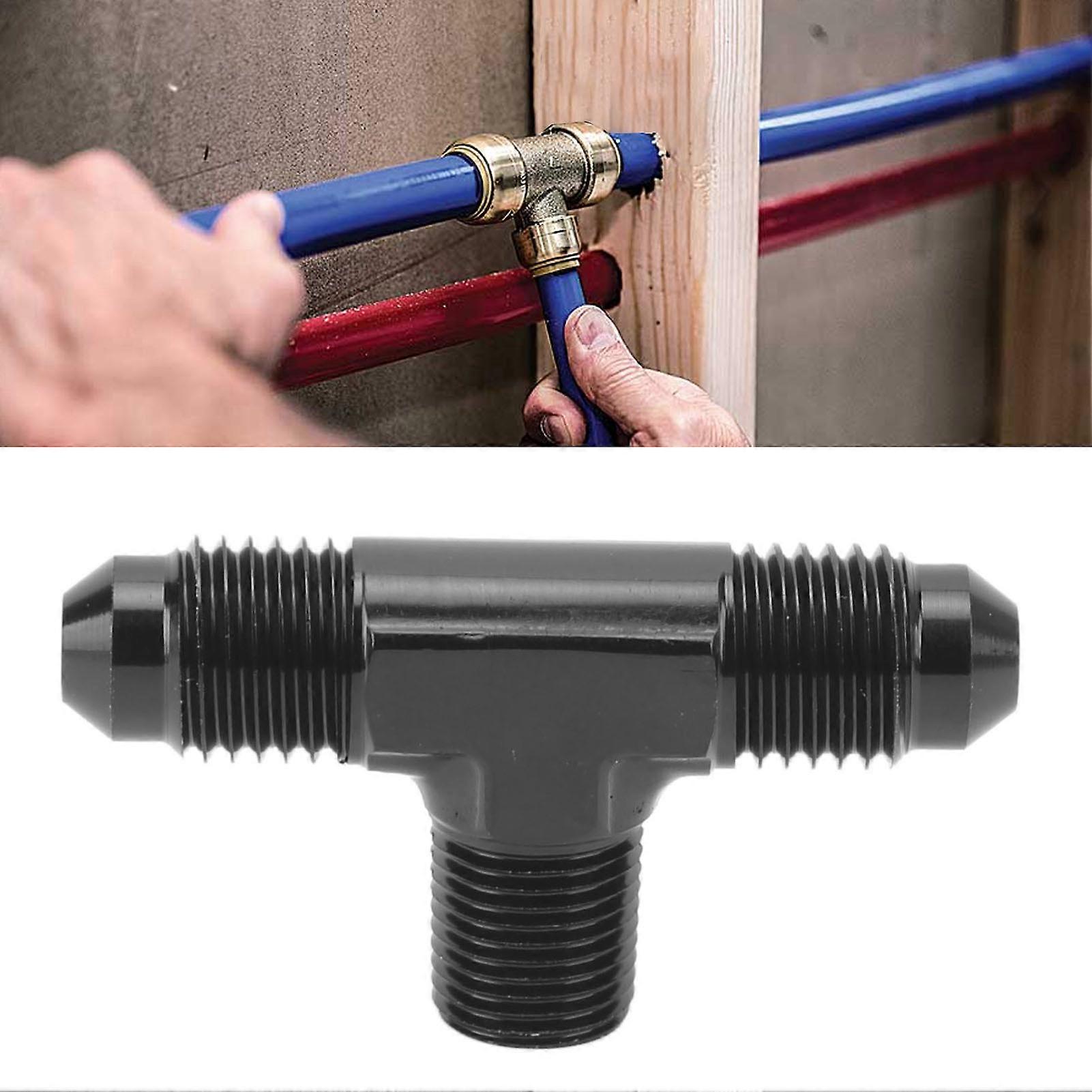 Tee Adapter 3 Way T Shaped Connector Fitting Aluminium Alloy Black Anodized Finish 4AN to 1/8 NPT