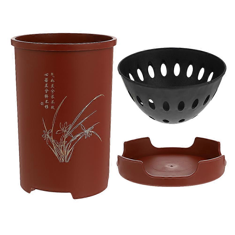 Orchid Nursery Pot Cylindrical Shape Chinese Style Flowerpot Courtyard Durable Resin 19.5X31.5CM 1 Set