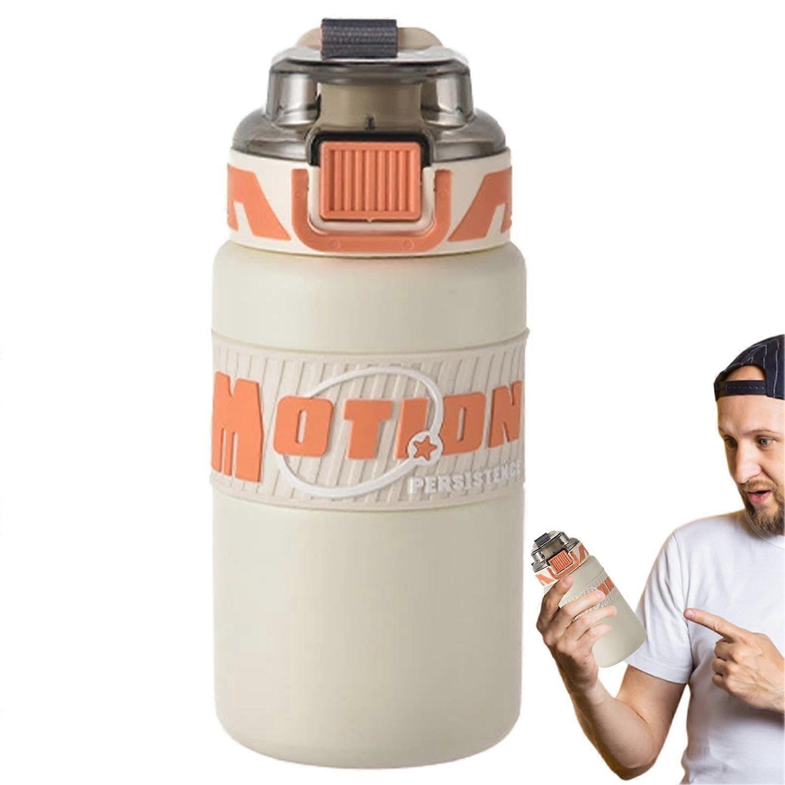 Leak-Proof Water Cup | Large Capacity Stainless Steel Travel Mug with Handle and Straw Lid for Outdoor Use Creamy