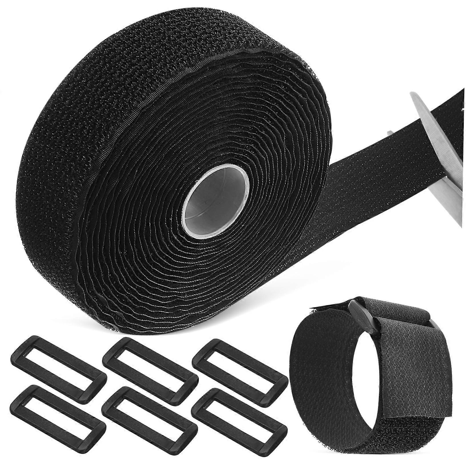 1 roll of selfadhesive elastic reusable fastening cable tie loop straps buckle tie cable ties secure plastic band black