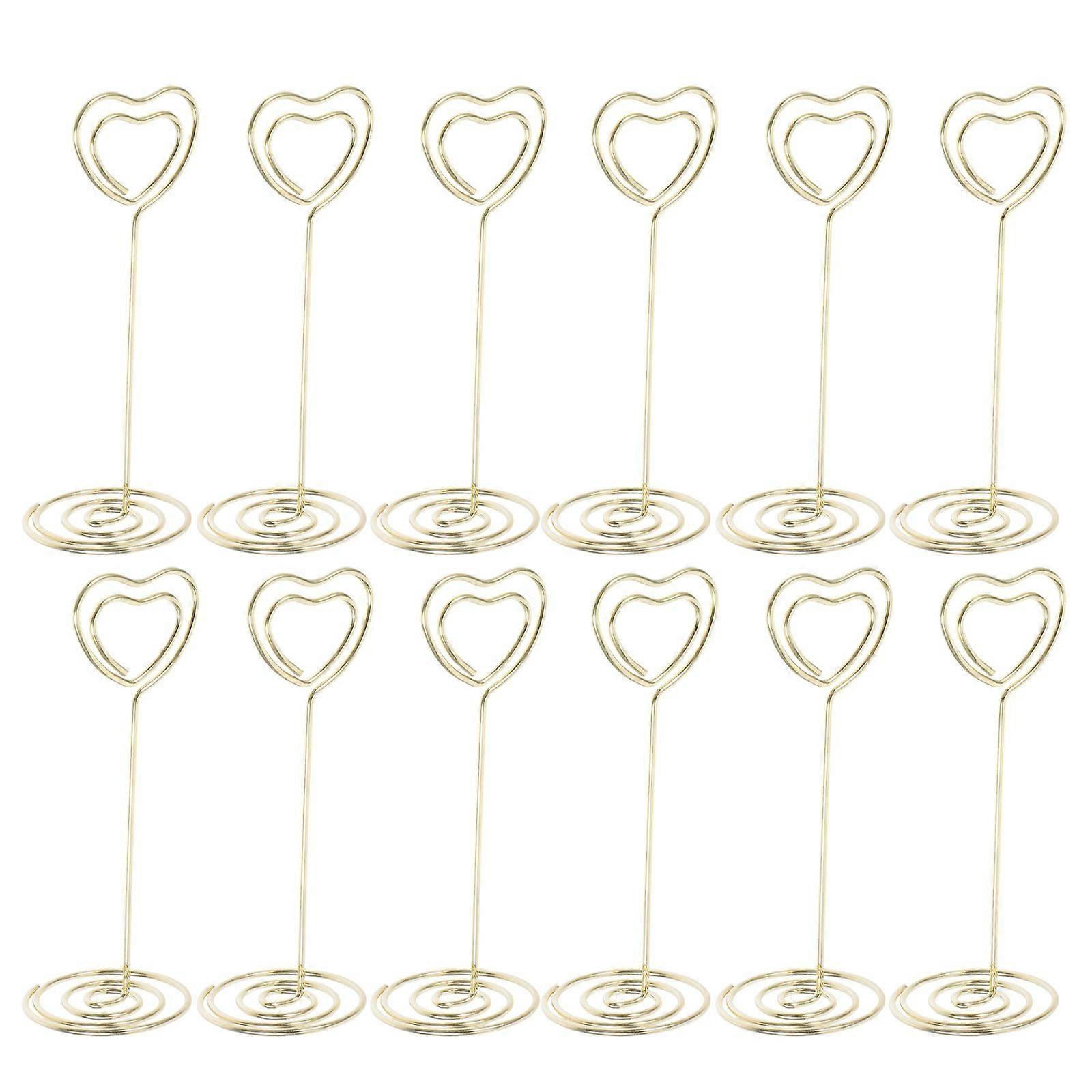 12 Pcs Golden Heart Shape Photo Holder Stands Table Number Holders Place Paper Menu Clips for Weddings