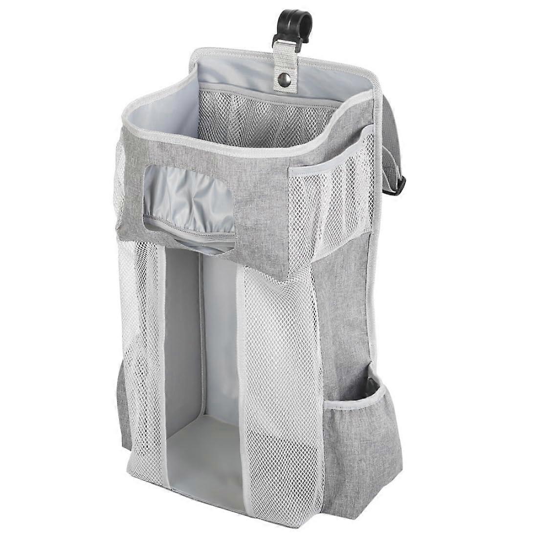 Baby Cot Hanging Organiser Large Capacity Nappy Stacker Storage Bag for Nursery, Soft Fabric, Multiple Pockets, Grey Color