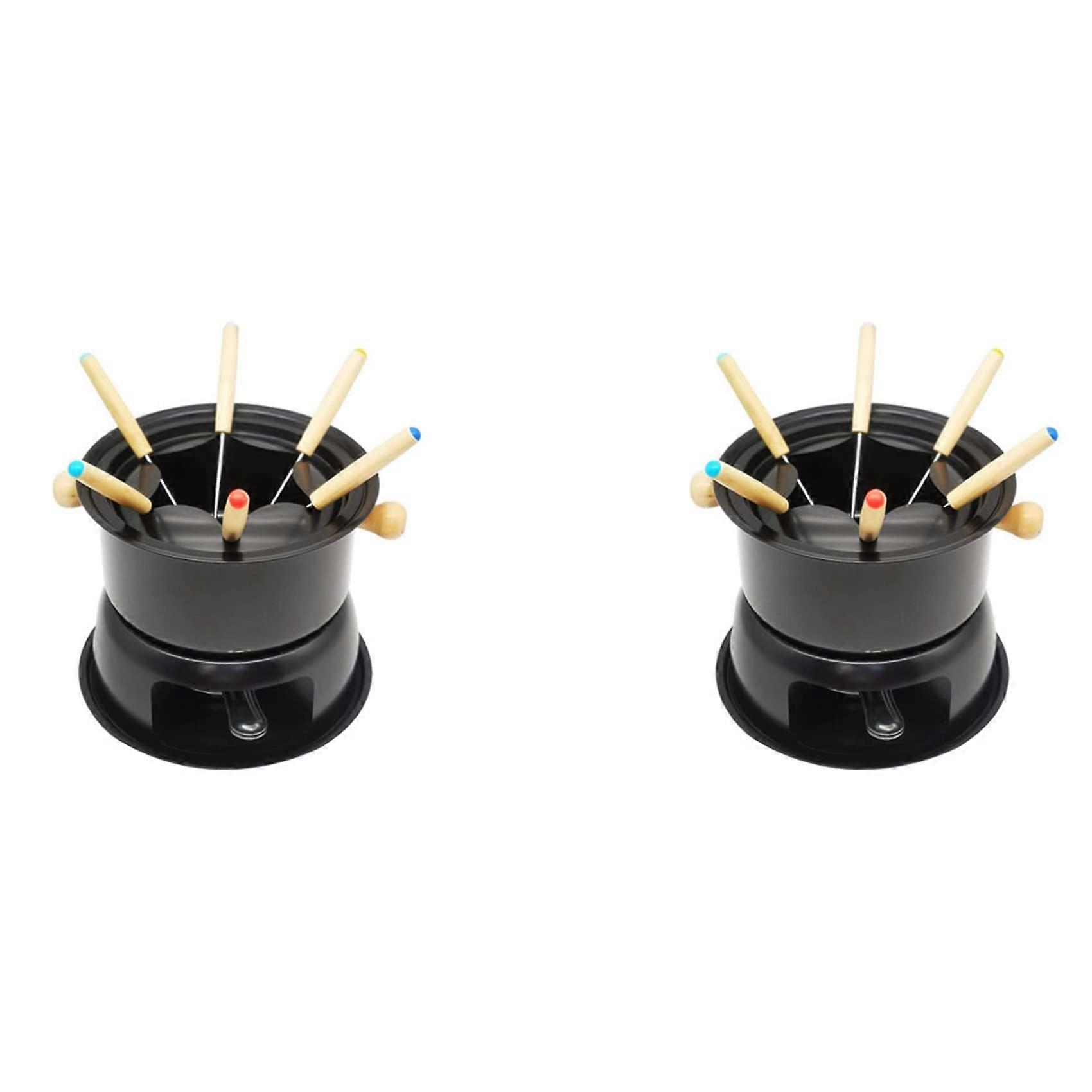 2X Mini Stainless Steel Fondue Pot Set for Cheese and Chocolate, 12 Forks, Dipping and Removable Pot for Melting Sweet Sauce Dipping