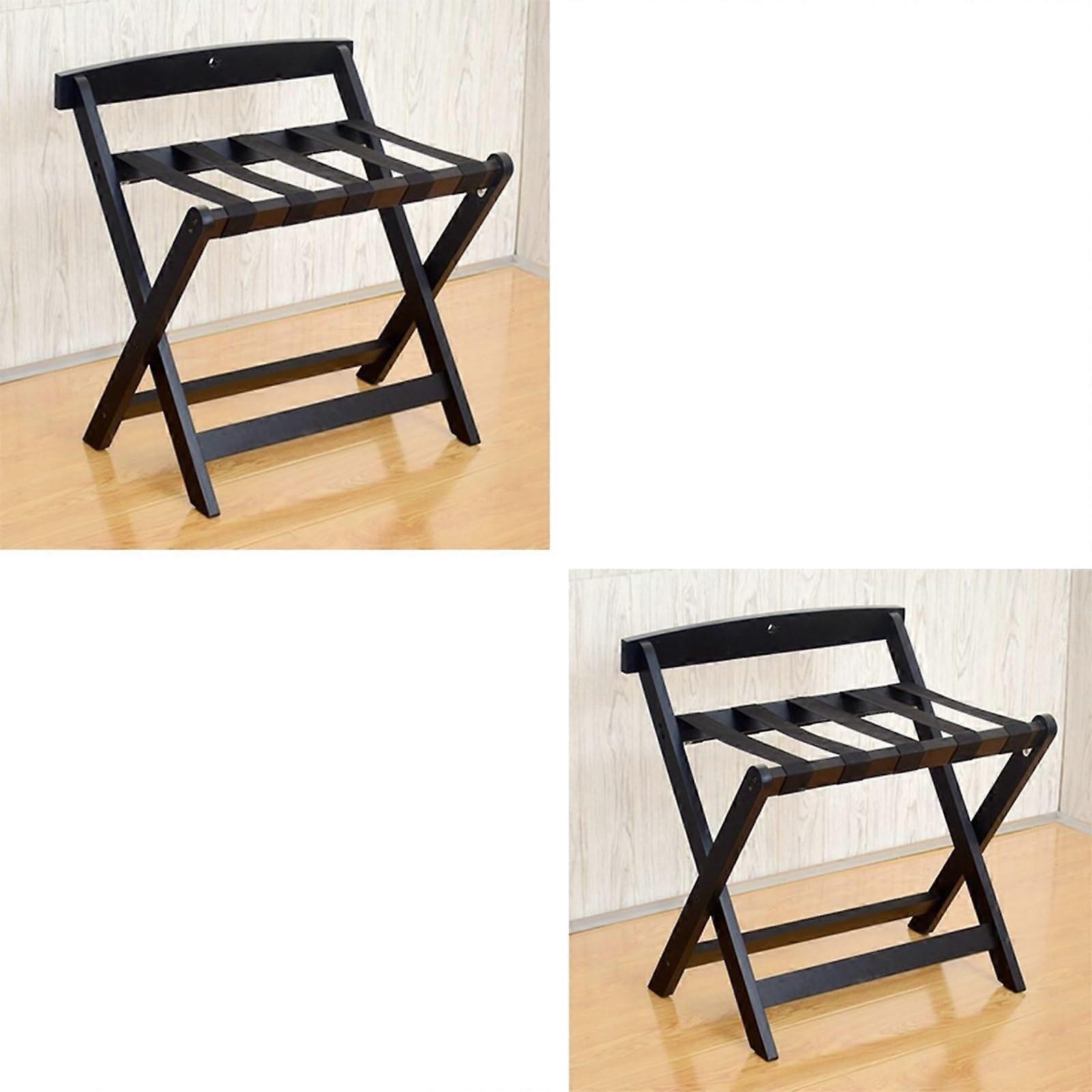 2-Piece Luggage Rack – Foldable Solid Wood Suitcase Stand with Backrest, 60x50x65 cm Black, Multi-Functional Shoe and Storage Rack