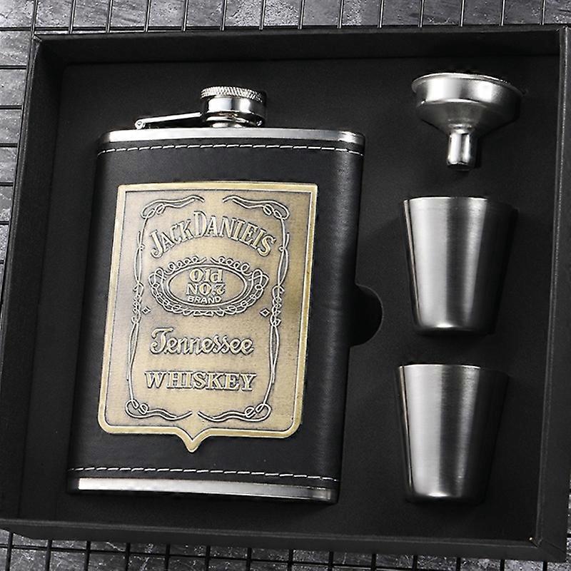 Portable Stainless Steel Hip Flask Set With Wine Glass Funnel, Style: 8OZ Old Jack Patch Core