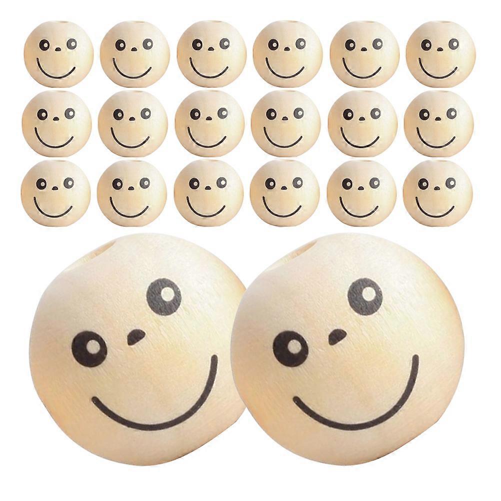 50pcs Smooth Durable Wooden Beads with Face Patterns for DIY Jewelry Making – Ideal for Bracelets, Key Rings, and Creative Family Crafts
