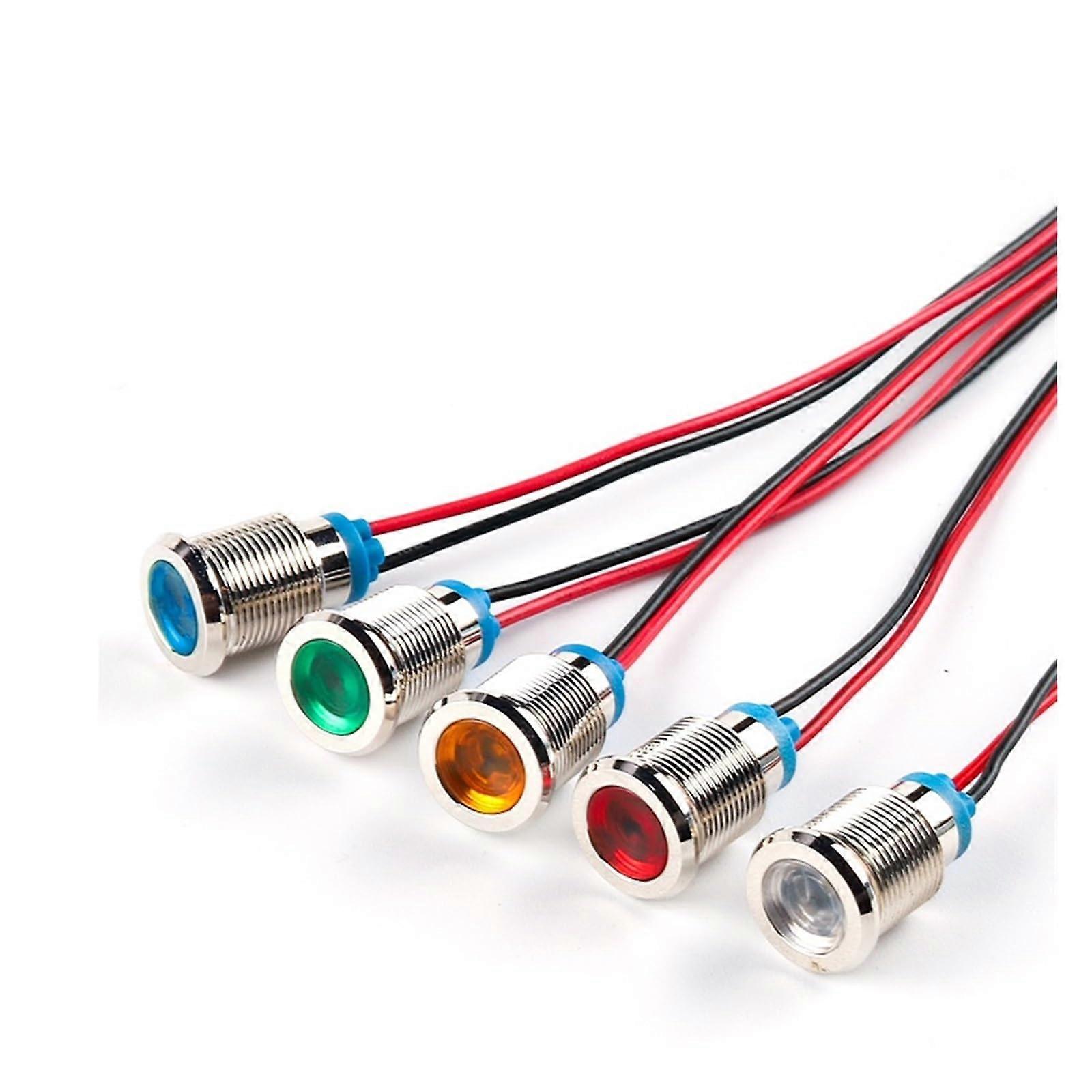 12mm Metal Indicator Light LED Signal Lamp With Wire, Voltage Options 6V/12V/24V/110V/220V, Red/Yellow/Blue/Green/White