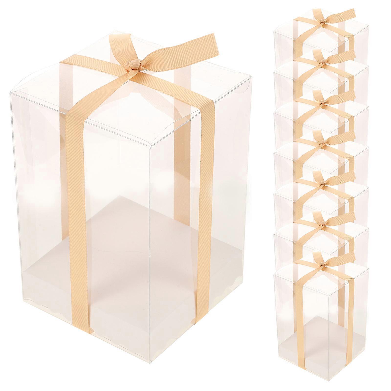 Transparent PVC Gift Display Boxes with Ribbon & Base – Reusable Wedding Favor Containers for Cupcakes, Party, Birthday & Shower Packaging – Assorted