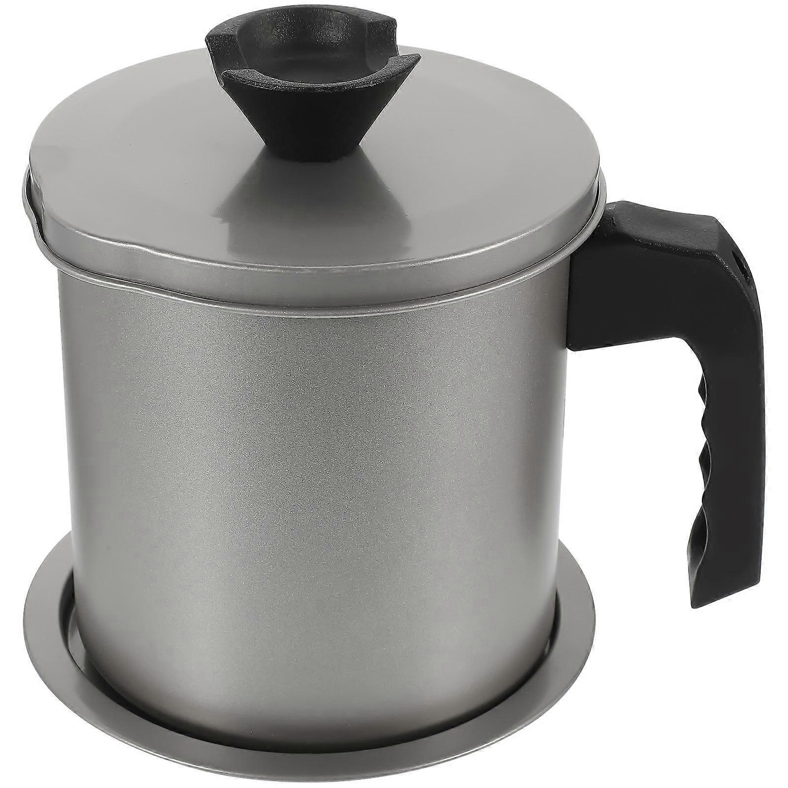 Stainless Steel Oil Filter Pot with Strainer and Lid for Reusable Cooking Oil Storage 1pc