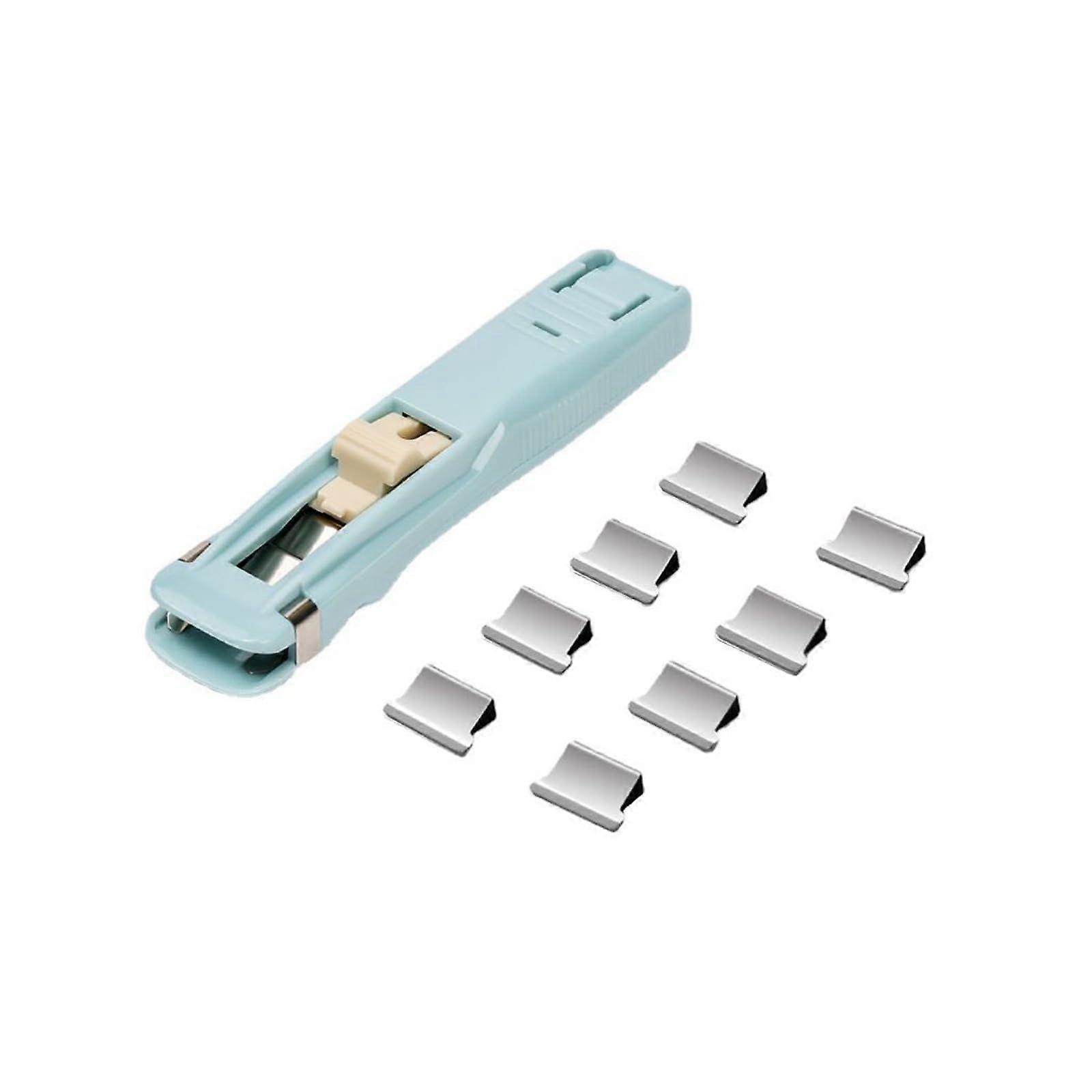 Clip Stapler Reusable Portable Handheld Paper Clip Dispenser, NonSlip, Firm Design, Suitable for Office, Home, School (Light Blue)