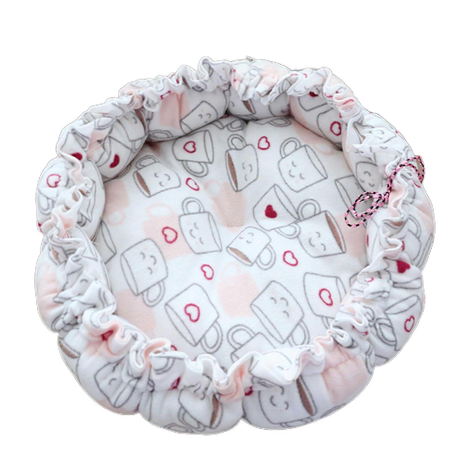 Round Pet Cat Bed With Drawstring 60-75 Cm Warm Coffee Cat House For Small Dogs And Cats