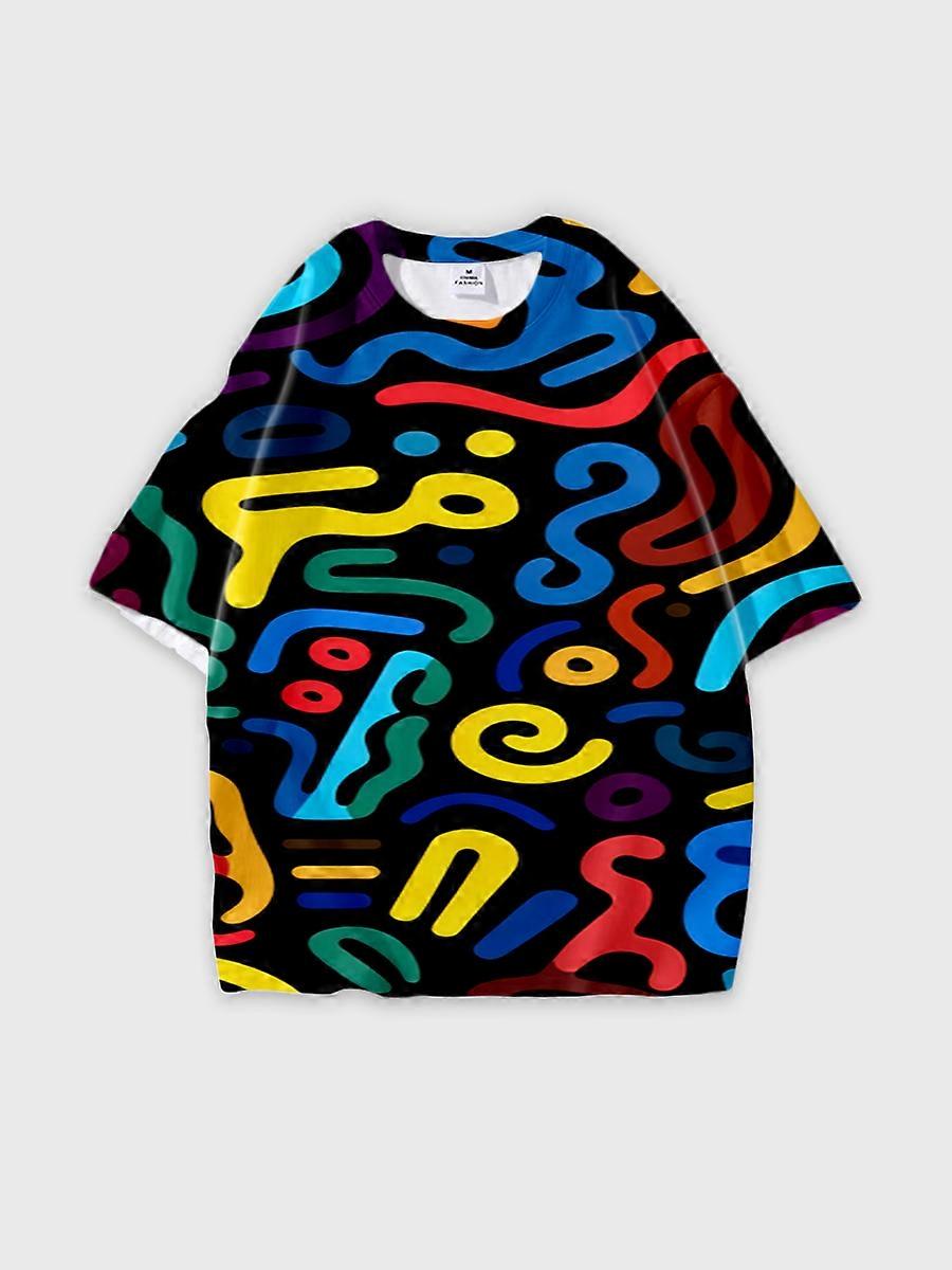 T-shirt round neck Pattern loose short sleeve O87