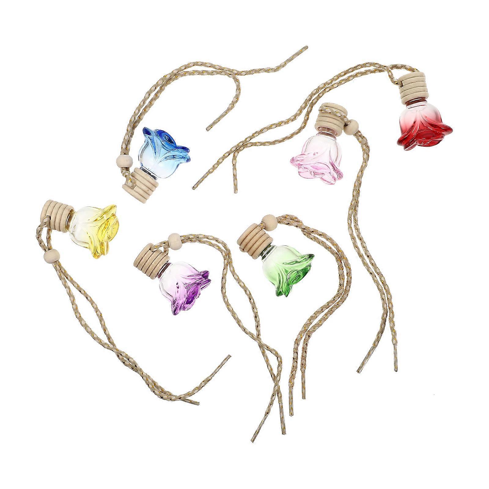 Oil Aromatherapy Perfume Pendant Rose Shape Bottles For Car Decorations Assorted Color Design 6Pcs